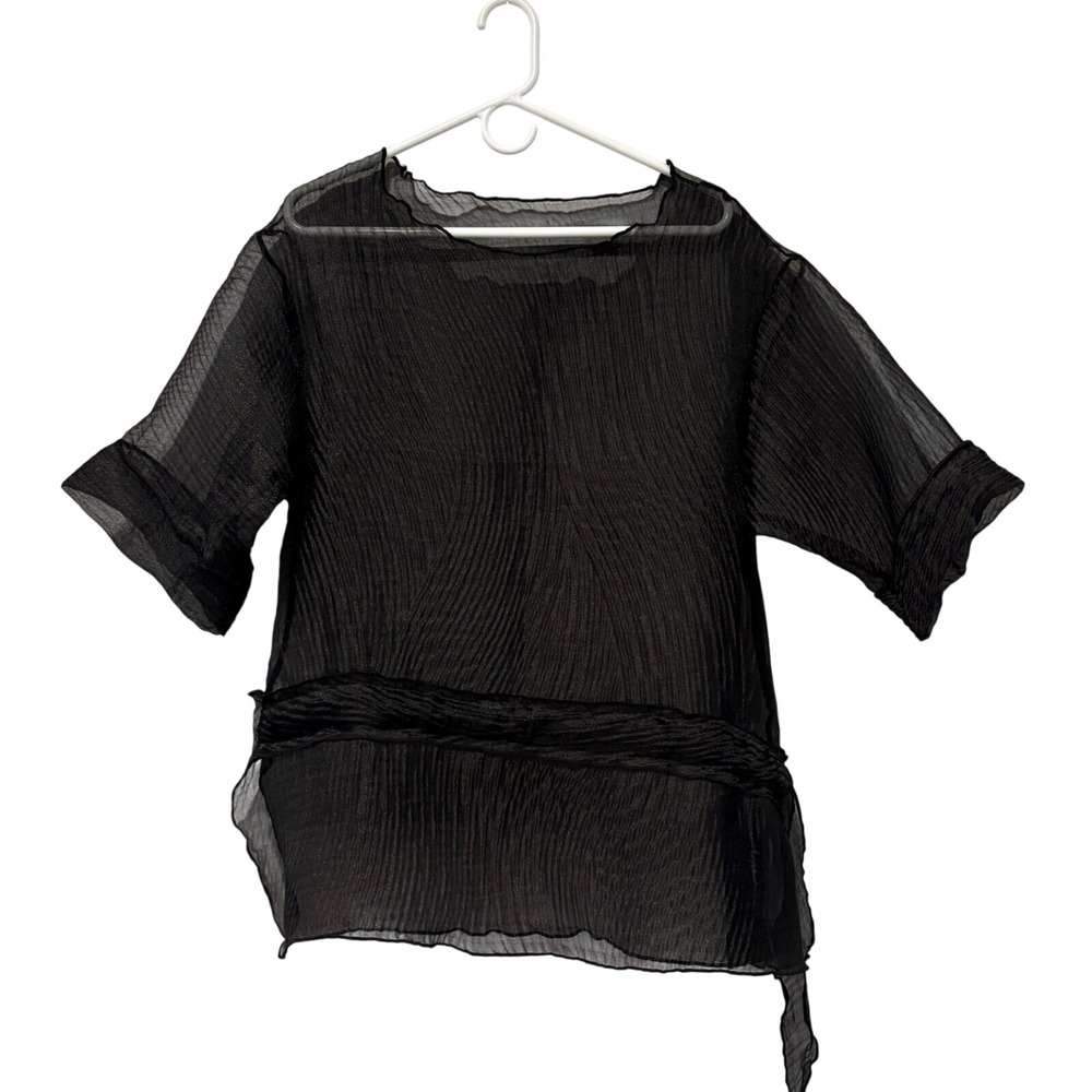 Heydari Womens Sheer Short Sleeve Blouse Cinch Waist Belt OS USA Maximalist Art‎
